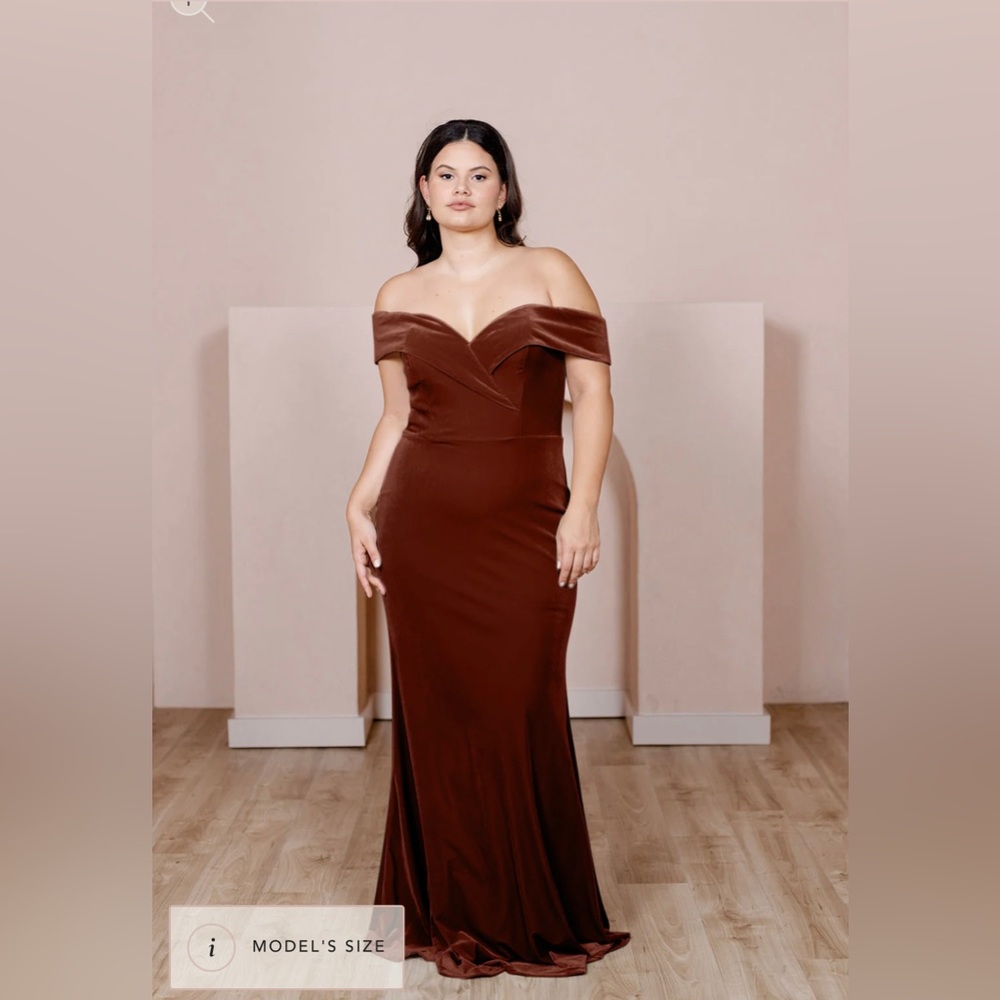 Revelry Bardot velvet bridesmaid dress size 2 - terracotta